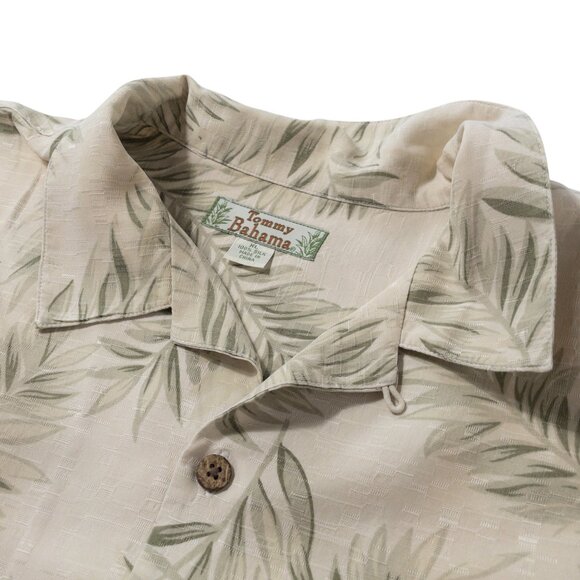 Tommy Bahama Beige Green Silk Tropical Print SZ XL Short Sleeve Button Down - Picture 6 of 12